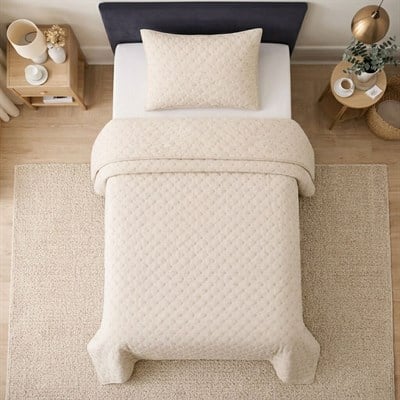 İpekçe Flore 2 Parça Tek Kişilik Yatak Örtüsü Seti - Bej Modern Dokulu ve Şık Yatak Örtüsü