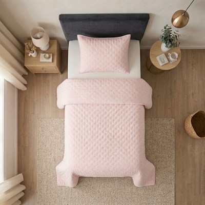 İpekçe Flore 2 Parça Tek Kişilik Yatak Örtüsü Seti - Pembe Modern Dokulu ve Şık Yatak Örtüsü