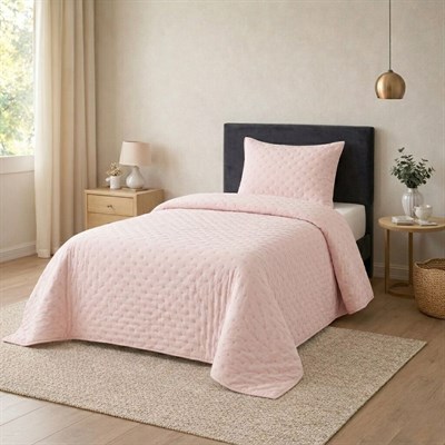 İpekçe Flore 2 Parça Tek Kişilik Yatak Örtüsü Seti - Pembe Modern Dokulu ve Şık Yatak Örtüsü