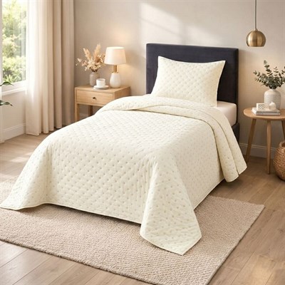 İpekçe Flore 2 Parça Tek Kişilik Yatak Örtüsü Seti - Krem Modern Dokulu ve Şık Yatak Örtüsü