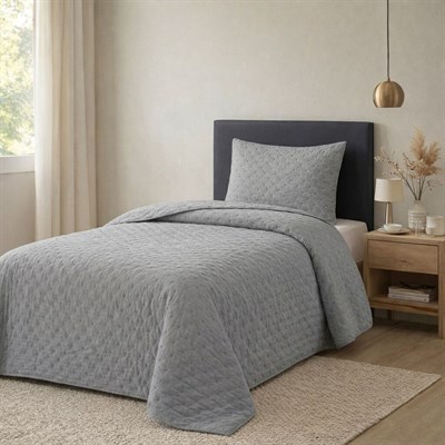 İpekçe Flore 2 Parça Tek Kişilik Yatak Örtüsü Seti - Gri Modern Dokulu ve Şık Yatak Örtüsü