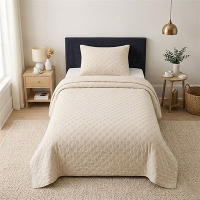 İpekçe Flore 2 Parça Tek Kişilik Yatak Örtüsü Seti - Bej Modern Dokulu ve Şık Yatak Örtüsü