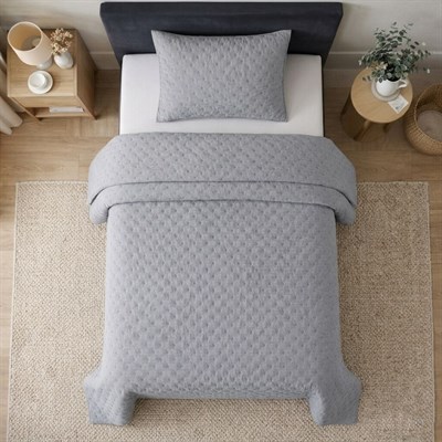 İpekçe Flore 2 Parça Tek Kişilik Yatak Örtüsü Seti - Gri Modern Dokulu ve Şık Yatak Örtüsü