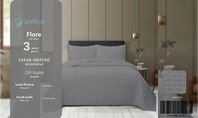 İpekçe Flore 3 Parça Çift Kişilik Yatak Örtüsü Seti - Gri Modern Dokulu ve Şık Yatak Örtüsü