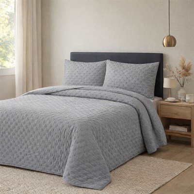 İpekçe Flore 3 Parça Çift Kişilik Yatak Örtüsü Seti - Gri Modern Dokulu ve Şık Yatak Örtüsü