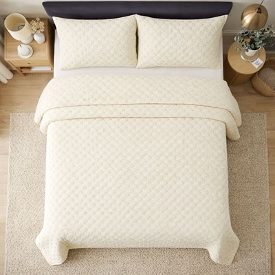 İpekçe Flore 3 Parça Çift Kişilik Yatak Örtüsü Seti - Krem Modern Dokulu ve Şık Yatak Örtüsü