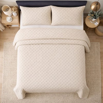 İpekçe Flore 3 Parça Çift Kişilik Yatak Örtüsü Seti - Bej Modern Dokulu ve Şık Yatak Örtüsü