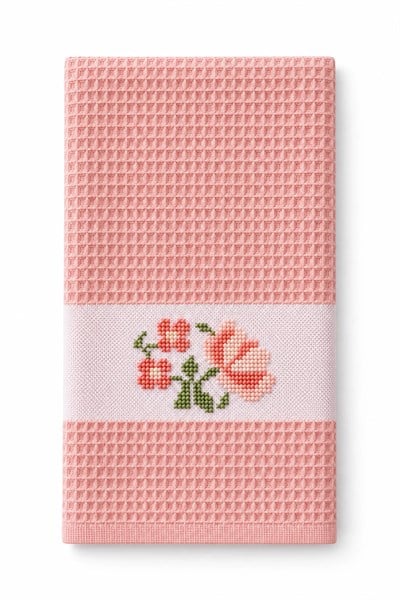 İpekçe Kanaviçe Çiçek İşlemeli Mutfak Havlusu Peçete 1’li 40x60 cm Pembe