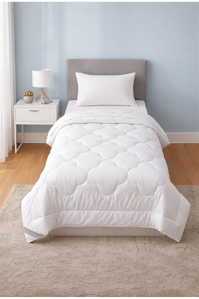 İpekçe Ultra Embos Microfiber Tek Kişilik Yorgan 155x215 cm - Beyaz Biyeli Mikrojelli Elyaflı Lüks Yorgan
