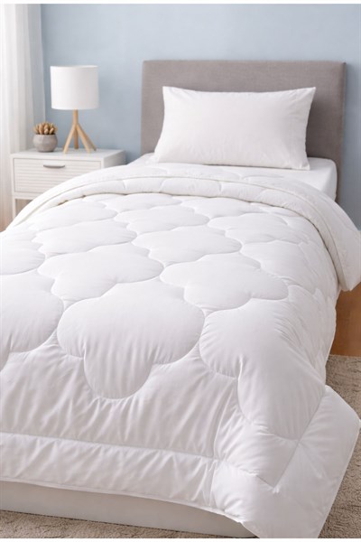 İpekçe Ultra Embos Microfiber Tek Kişilik Yorgan 155x215 cm - Beyaz Biyeli Mikrojelli Elyaflı Lüks Yorgan