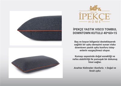 İpekçe Visco Tombul Downtown Yastık 40x60+15 cm - Ekstra Dolgun Yüksek Boyun Destekli Visco Yastık