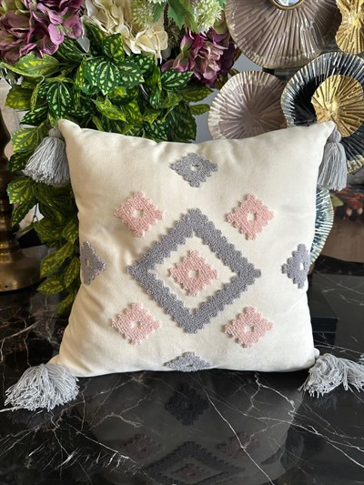 İpekçe Yasmin Model Dokuma Pamuklu 45x45 cm Püsküllü Kırlent Kılıfı