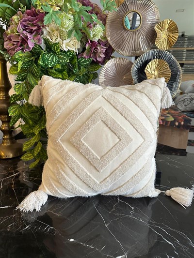 İpekçe Yasmin Model Dokuma Pamuklu 45x45 cm Püsküllü Kırlent Kılıfı