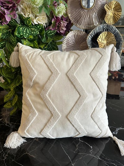 İpekçe Yasmin Model Dokuma Pamuklu 45x45 cm Püsküllü Kırlent Kılıfı