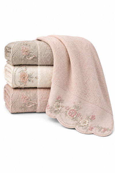 Pupilla 1080 Lena Nakışlı Havlu Seti 4lü Paket 50x90 cm