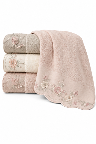 Pupilla 1080 Lena Nakışlı Havlu Seti 4lü Paket 50x90 cm