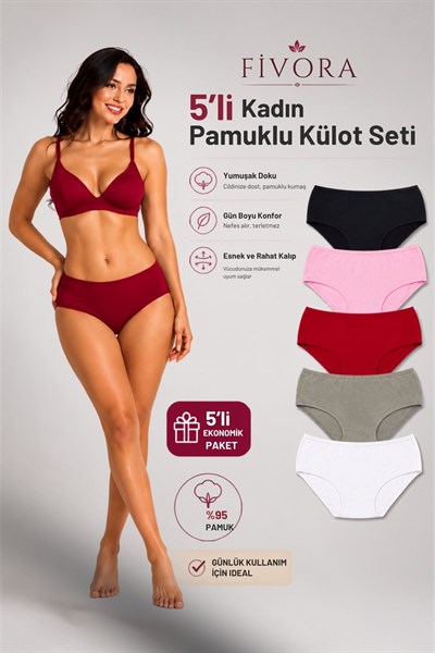 Fivora Pamuklu Düz 5 Li Ekonomik Külot Seti