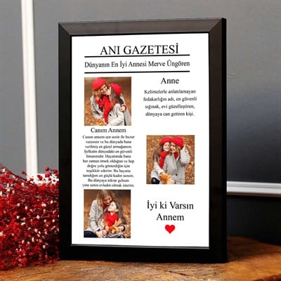 null null Anneye Hediye Anı Gazetesi Tasarımlı Fotoğraflı Kolaj Fotoğraf Çerçevesi