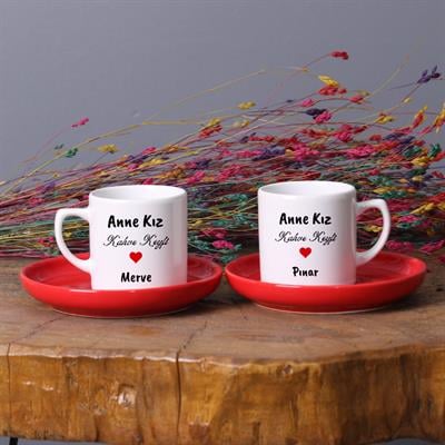 ANNE KIZ Tasarımlı İsimli 2'li Türk Kahvesi Fincan Takımı