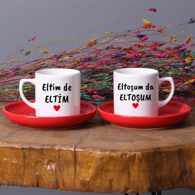 Eltim de ELTİM ve Eltoşum da ELTOŞUM Tasarımlı İsimli 2'li Türk Kahvesi Fincan Takımı