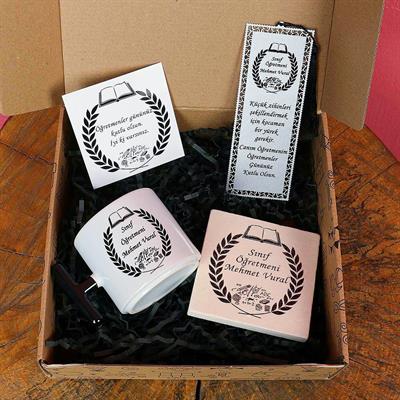 Öğretmene Hediye Kişiye Özel İsimli Başak Tasarımlı Hediye Kutusu Seti Erkek Öğretmene Hediye Kutusu Seti