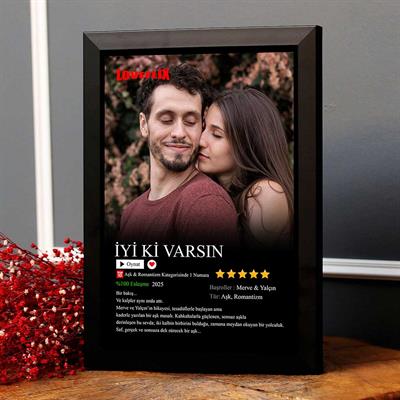 Sevgiliye Hediye Loveflix Film Afişi Tasarımlı Kişiye Özel Fotoğraf Çerçevesi