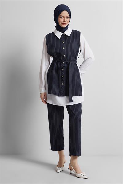 Alvina - Kuşaklı Pantolonlu Üçlü Takım 44630
