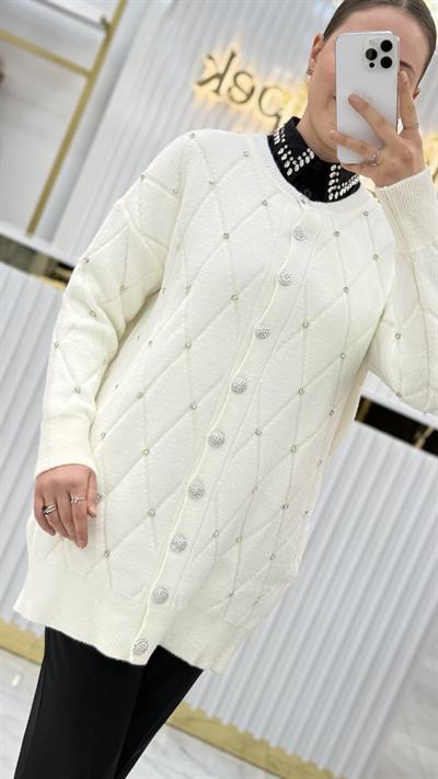 Angora Baklavalı Beyoğlu Taşlı Hırka 7702