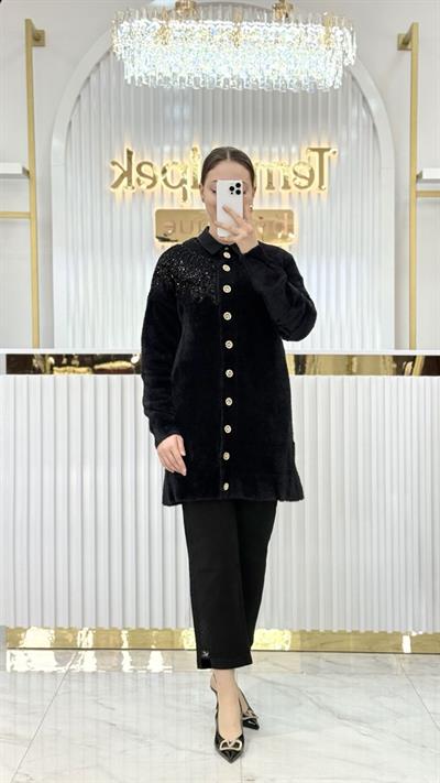 Angora Boncuklu Oversize Hırka 7701