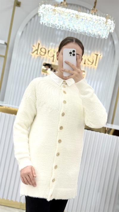 Angora Boncuklu Oversize Hırka 7701