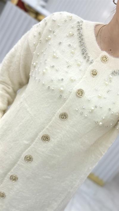 Angora İncili Uzun Ceket 7585