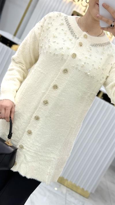 Angora İncili Uzun Ceket 7585