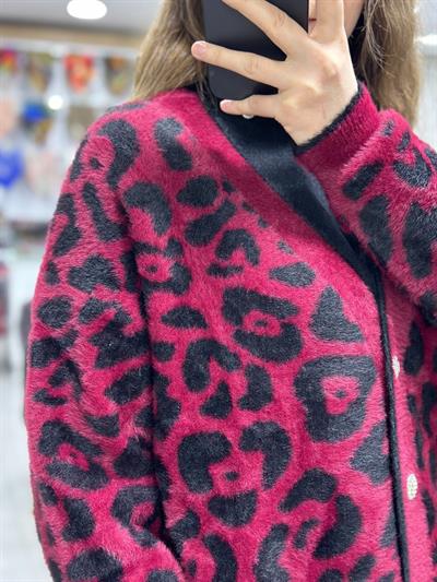 Angora Leopar Desenli Uzun Hırka 101002