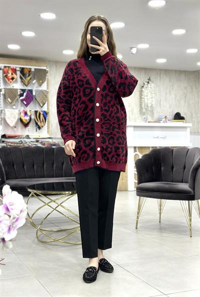 Angora Leopar Desenli Uzun Hırka 101002