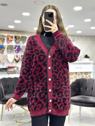 Angora Leopar Desenli Uzun Hırka 101002