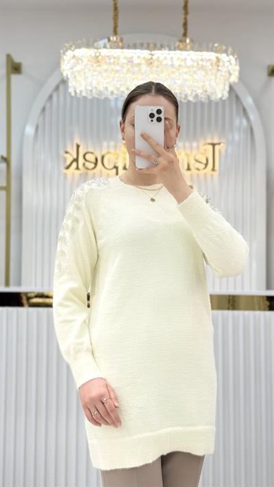 Angora Omuz Detaylı İncili Tunik 140308