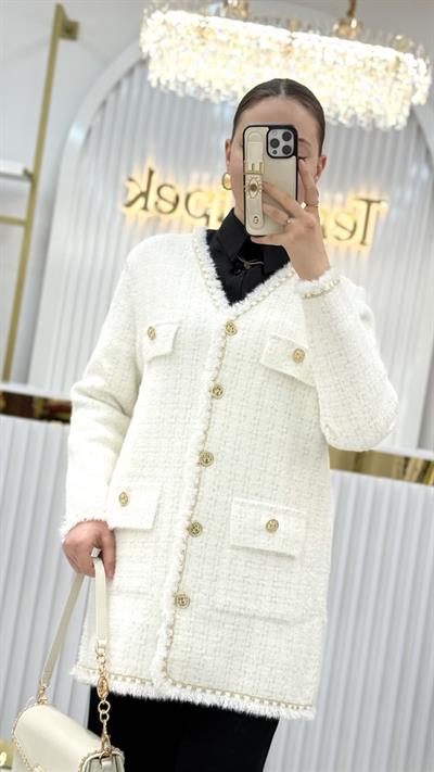 Angora Sim ve Püskül Detaylı Uzun Hırka 140393