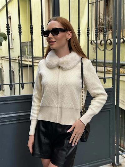 Angora Yakası Kürklü Hırka 140243
