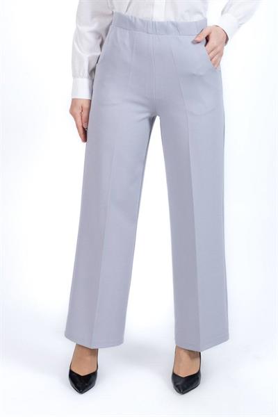Beli Lastik Detaylı Bol Paça Pantolon Double Kumaş 1496