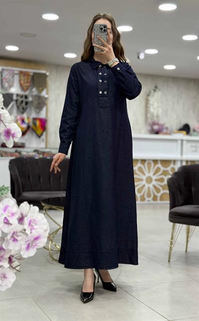 Çıtçıt Detaylı Denim Kot Elbise 1526