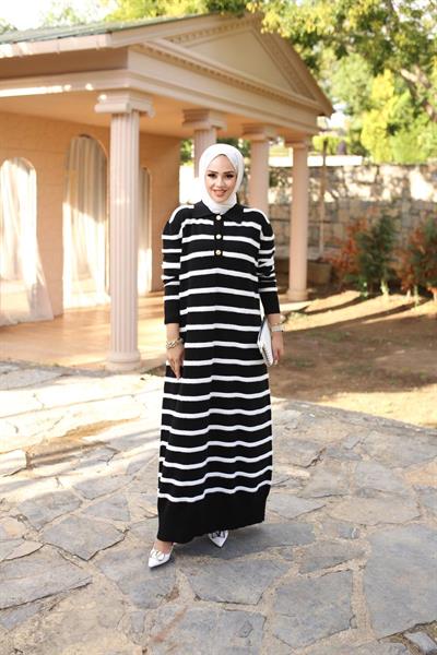 Çizgili Triko Elbise 1006A