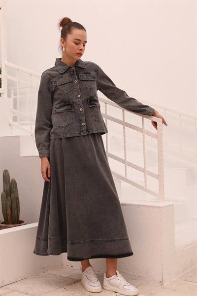 Denim İkili Etekli Kot Takım 7004