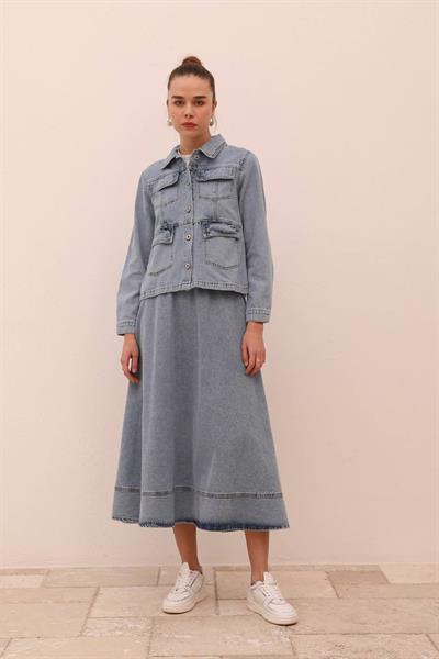 Denim İkili Etekli Kot Takım 7004