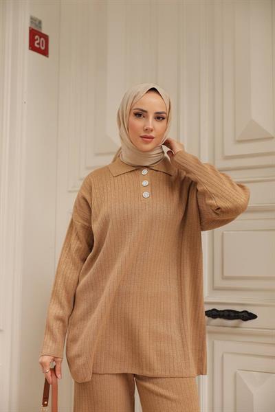 Fitilli Gömlek Yaka Pantolonlu İkili Takım 140106