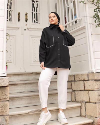 Gabardin Nakışlı Gömlek Ceket 001