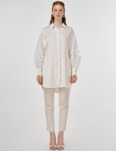 Kayra - Çiçek Aplikeli Saten Tunik KA-B25-21186