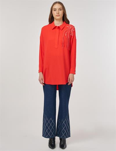 Kayra - Çiçek İşlemeli Bluz KY-B25-71008