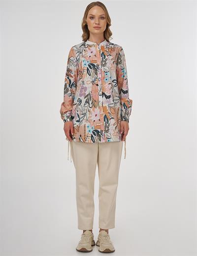 Kayra - Floral Desenli Bağcıklı Tunik KY-B25-81065