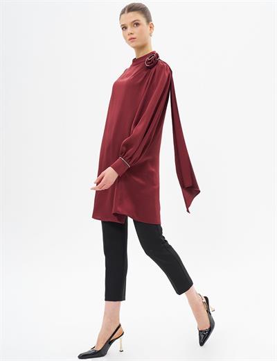 Kayra - Gül Motifli Saten Tunik KA-A24-21052
