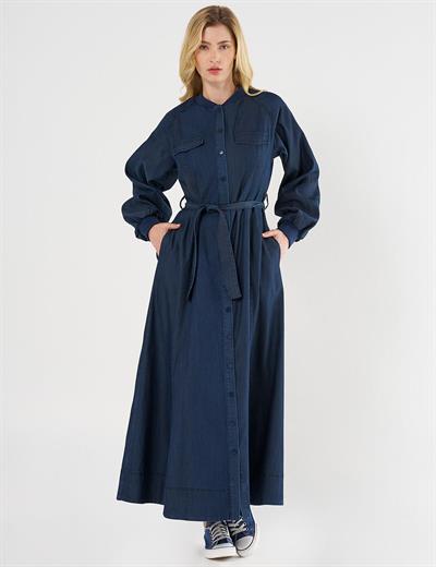 Kayra - Kapak Cepli Denim Elbise KY-B25-83001
